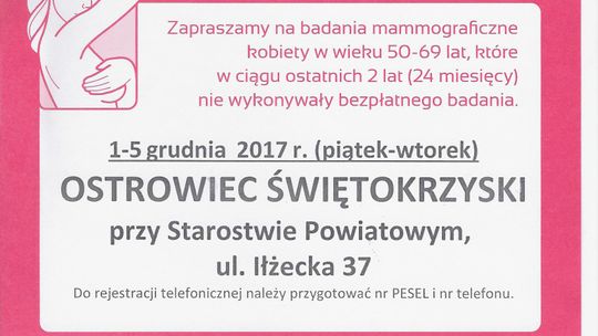 Darmowe badania mammograficzne w Ostrowcu Św. 