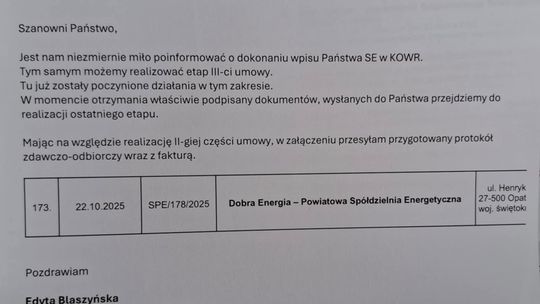 Powiatowa Spółdzielnia Energetyczna Dobra Energia zarejestrowana