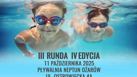 Plakat zawodów pływackich dla dzieci.