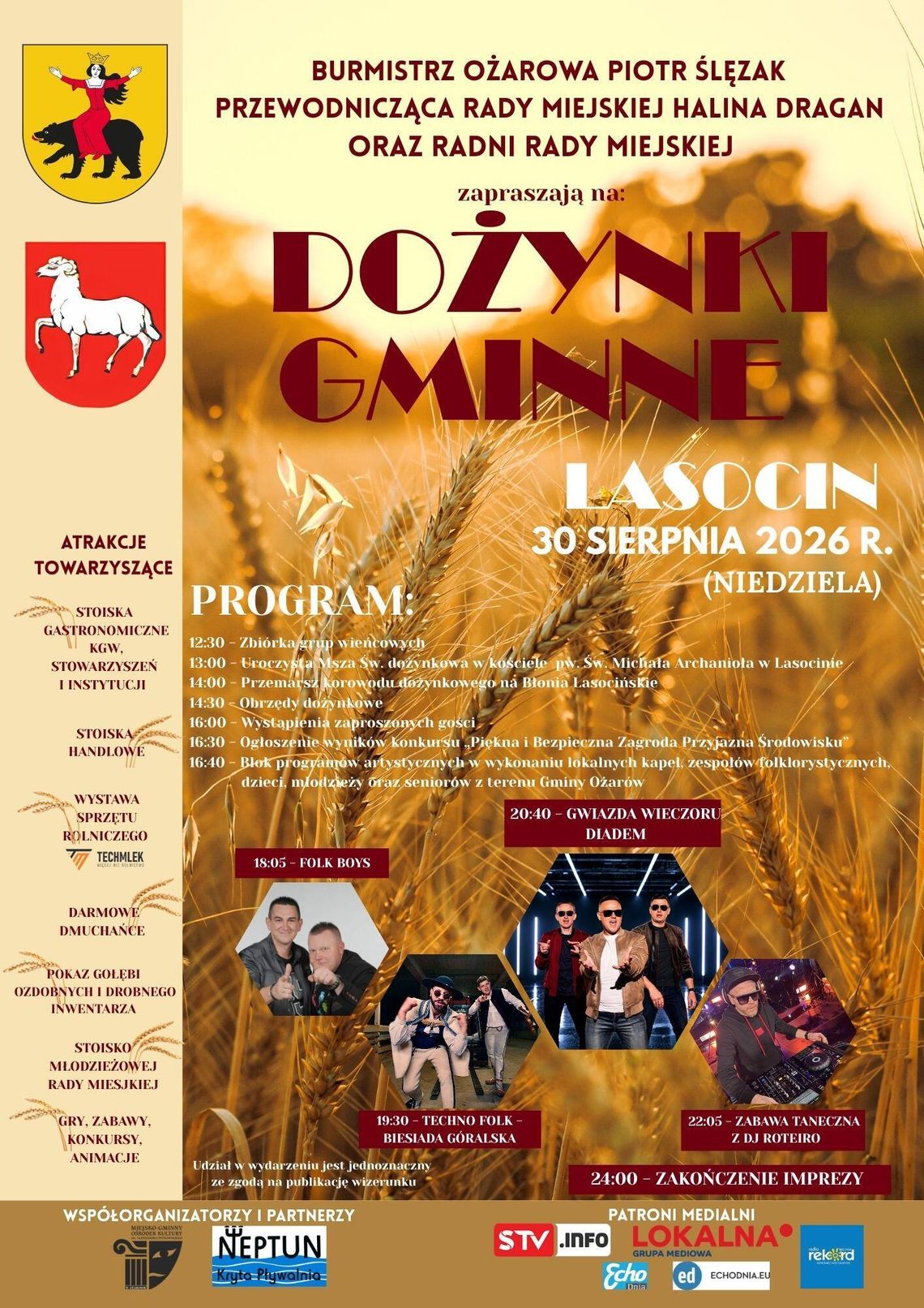 Dożynki Gminne w Lasocinie Plakat Dożynek Gminnych w Lasocinie z programem wydarzenia na 30 sierpnia 2026 roku