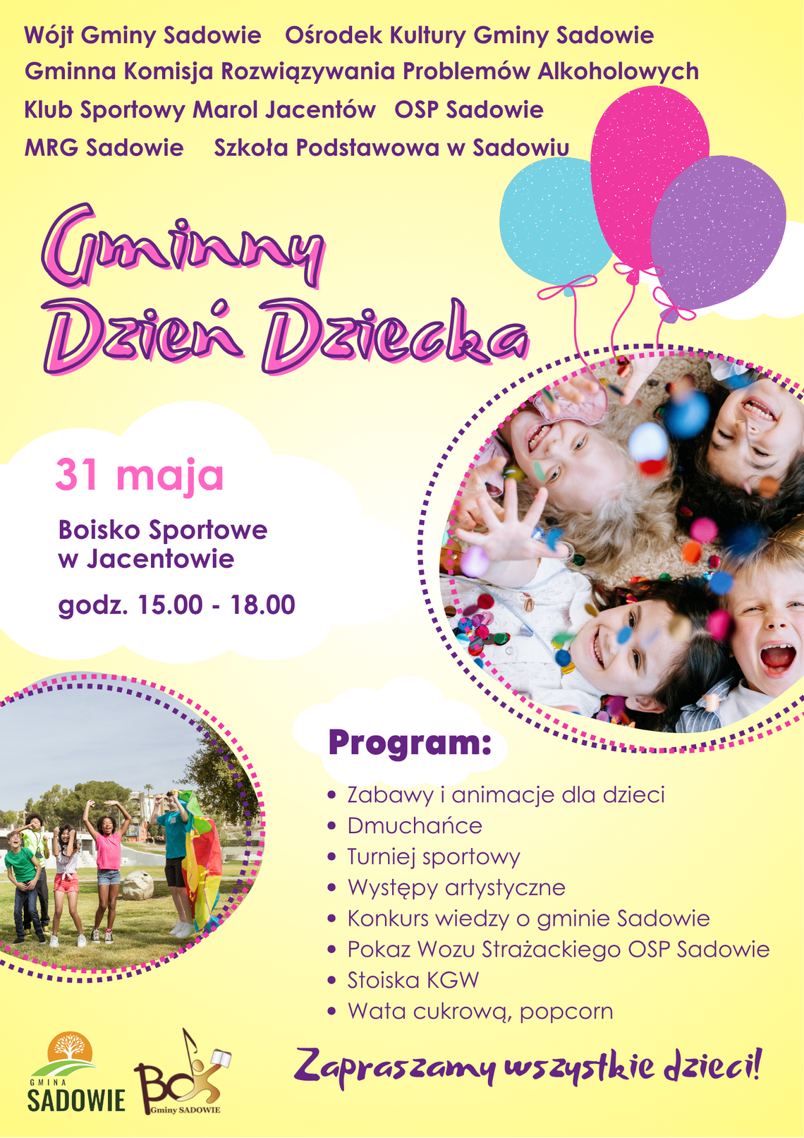 Gmina Sadowie zaprasza na Dzień Dziecka pełen atrakcji